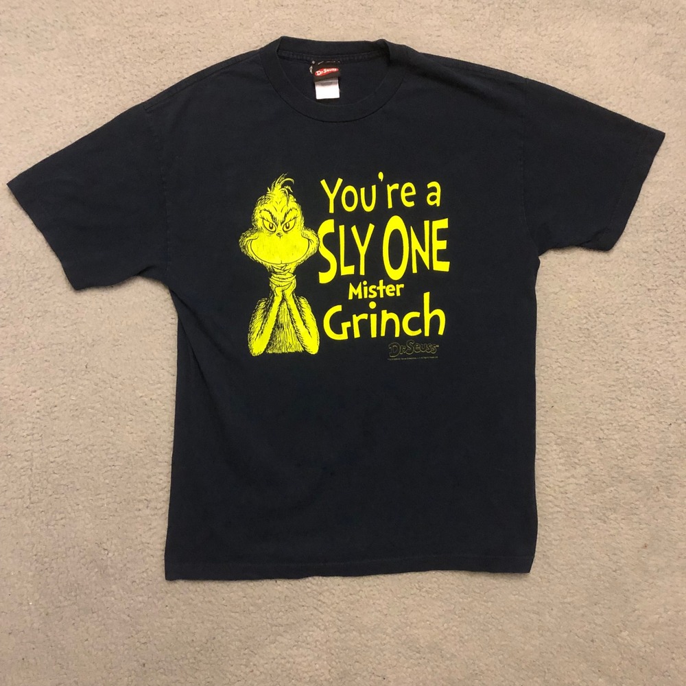 Vtg Dr Seuss The Grinch Sly One Graphic Tee Shirt Black Large 2006 AAA Tag
